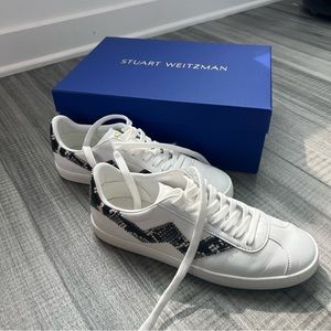 Stuart Weitzman Snakeskin White Leather Sneakers
